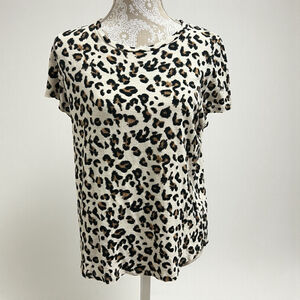 Banana Republic Leopard Print Cotton Slub Short Sleeve Tee Shirt Top Women’s M